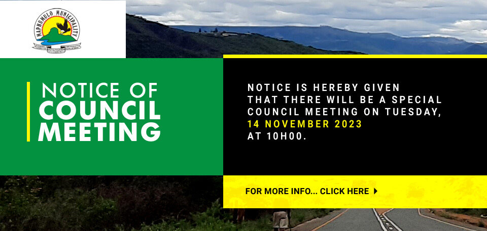 Kindly note that there will be a Special Council Meeting on Thursday, the 14th November 2023 at 10am.